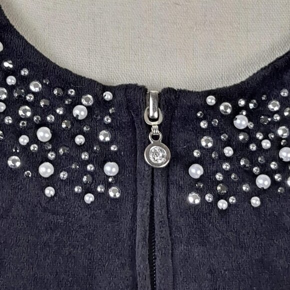 Liz & Me Sport Size 0X 16W Black Veloour Zip Jacket Bead/Pearl Embellishment EUC - Picture 4 of 11